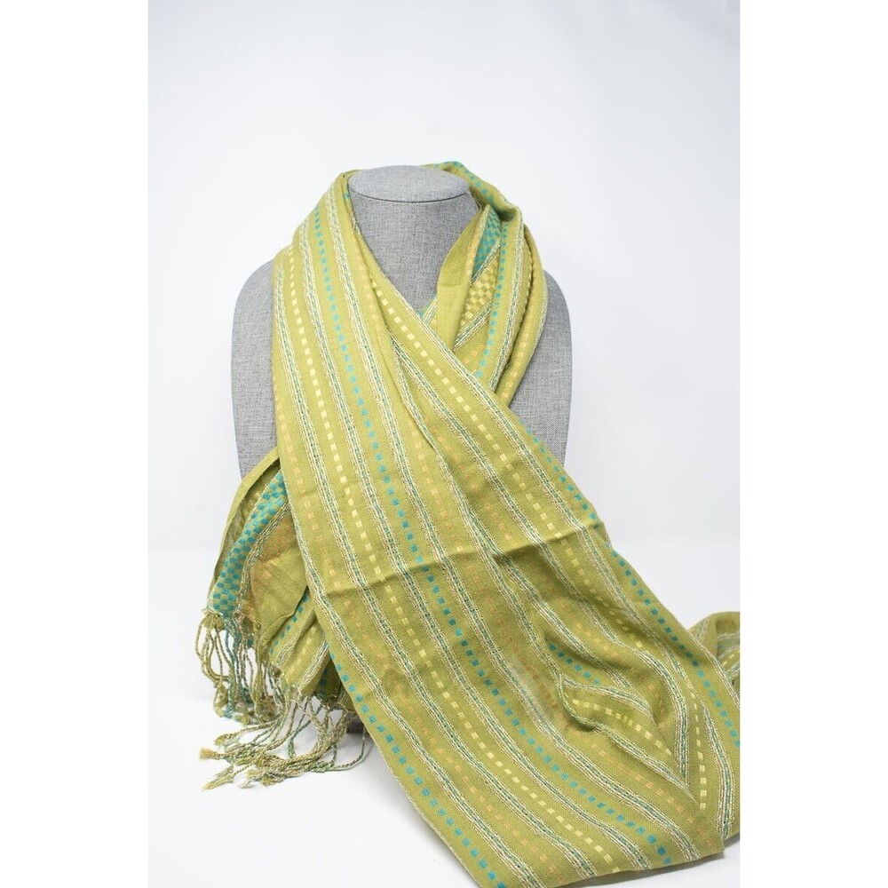 Collection Eighteen Viscose India Scarf Green blue tassel 21" x 72"